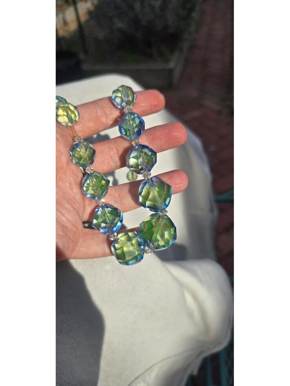 Spectacular Bi-color Art Deco Vasoline Glass Beaded Necklace